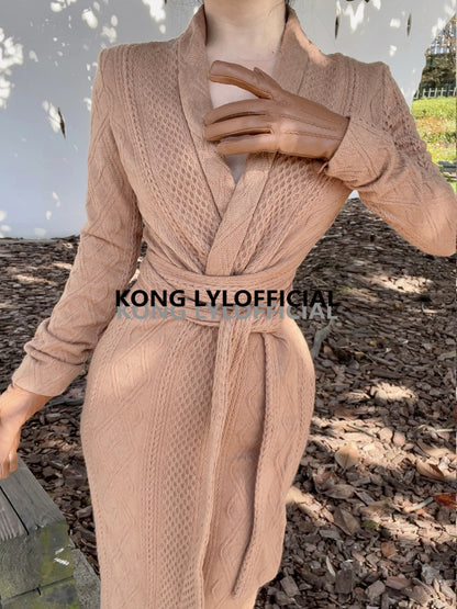 Keli Kong-lylofficial Designer Brand Sinomax Cable Stitch Wool Slim Dress Elegant Old Money Style