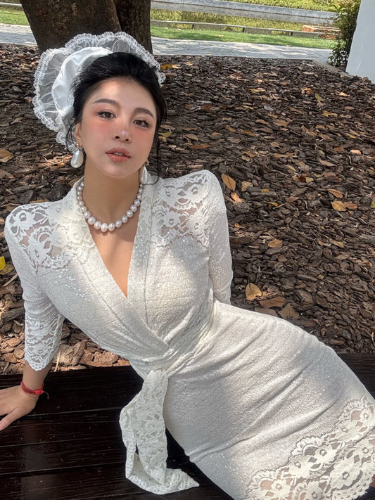 Can stand upright Kong-lylofficial Garden Lace Wrap Dress Elegant High-End Sexy Pure Desire Slimming Women