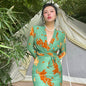 Keli Kong-Lylofficial High-End Temperament Feminine Delonix Regia Embroider Mulberry Silk Slim Dress