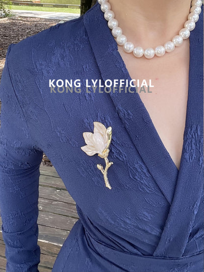 Keli Kong-lylofficial Designer Brand Blue Relief Embroider Slim Dress High-End Temperament Female