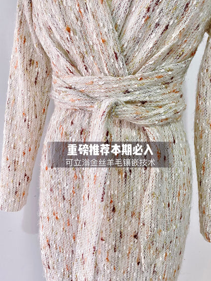 Keli Kong-lylofficial Designer Brand High-End Temperament Canary Golden Wool Slim Dress