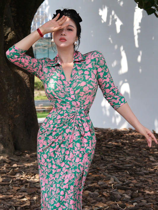 Can stand upright Kong-lylofficial Lily of the Valley Long Slim Wrap Dress Tight Bodycon Dress Slimming