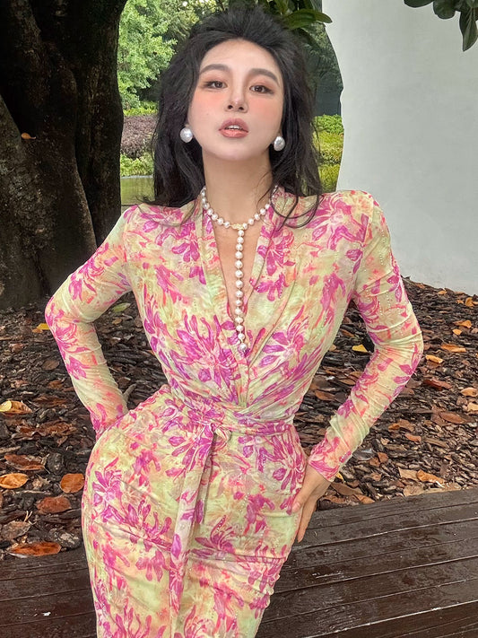 Can stand upright Kong-lylofficial Golden Phoenix Flower Mesh Sparkling Diamond Bodycon Dress Elegant High-end Feel Brightening Slimming