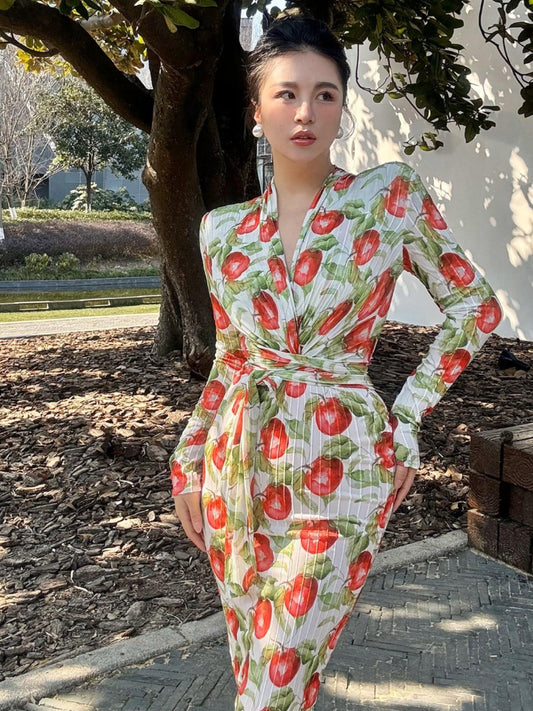 Can stand upright Kong-lylofficial Flower Bloom Wealth Velvet Sheer Wrap Dress Slimming Elegant High-end Feel