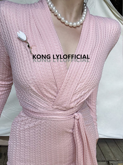 Keli Kong-lylofficial Designer Brand Furong Frosted Blossom Slim Dress Graceful Women Pure Want to Reduce