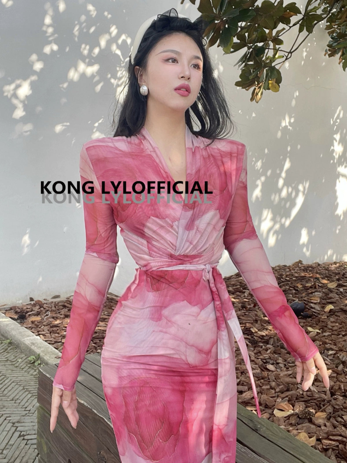 可立滃Kong-lylofficial设计师品牌轻舞玫瑰裹身裙高端气质女人味