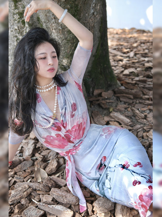 Ke Li Qi Kong-lylofficial Birds Facing the Phoenix Female Flavor Fancy Slim Dress Elegant Slim Looking