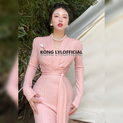 Keli Kong-lylofficial Designer Brand Furong Frosted Blossom Slim Dress Graceful Women Pure Want to Reduce