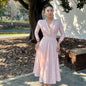 Can stand upright Kong-lylofficial Cream Pink Embossed Embroidery Waist-Cinching Dress Slimming Elegant High-End Feel
