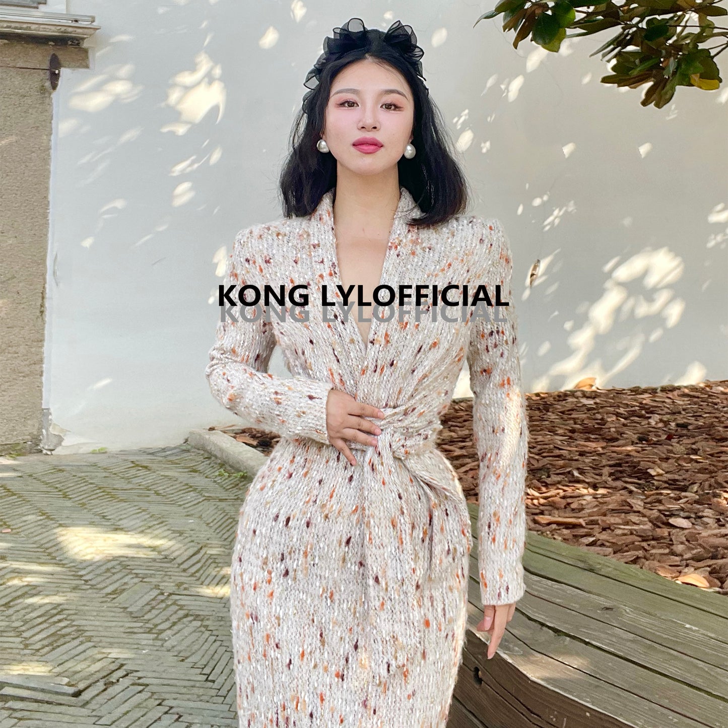 Keli Kong-lylofficial Designer Brand High-End Temperament Canary Golden Wool Slim Dress