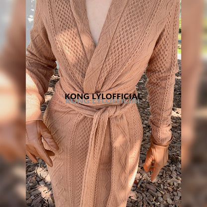 Keli Kong-lylofficial Designer Brand Sinomax Cable Stitch Wool Slim Dress Elegant Old Money Style
