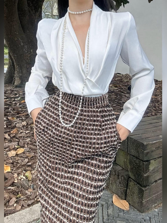 Can stand upright Kong-lylofficial Little Chanel Style Woolen Autumn Winter Slimming Mid-Length Slit Bodycon Skirt