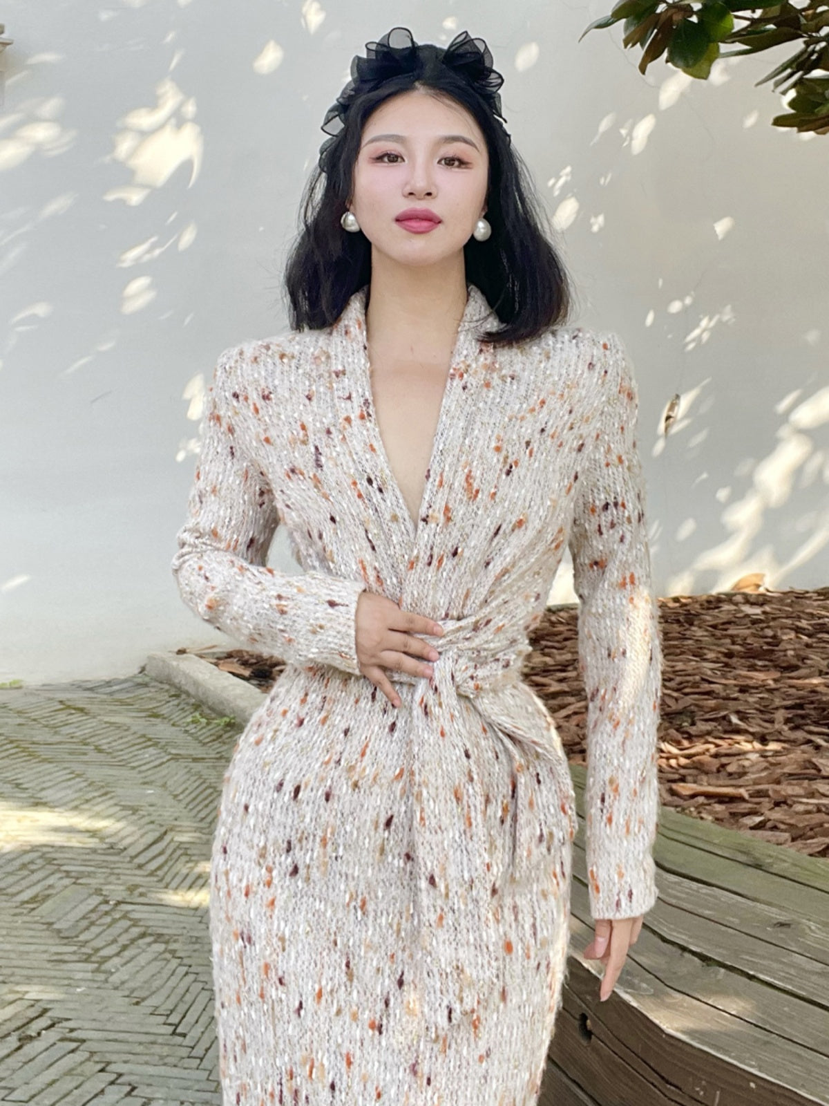 Keli Kong-lylofficial Designer Brand High-End Temperament Canary Golden Wool Slim Dress