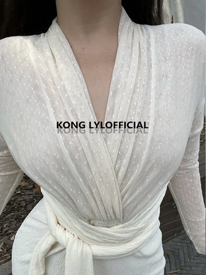 Keli Kong-Lylofficial White Jade Velvet Mesh Slim Dress Pure Age Reducing Fancy