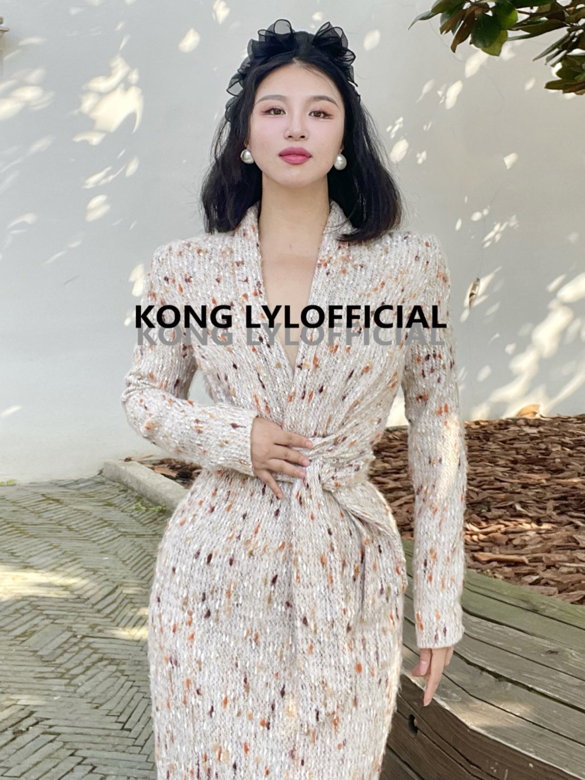 Keli Kong-lylofficial Designer Brand High-End Temperament Canary Golden Wool Slim Dress