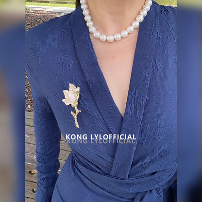 Keli Kong-lylofficial Designer Brand Blue Relief Embroider Slim Dress High-End Temperament Female