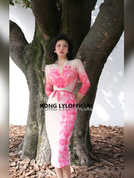 Ke Li Qi Kong-lylofficial Tiantian Girl Loose Flower Pure Desire Woman Slim Dress Classy Elegant Slim Looking