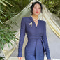 Keli Kong-lylofficial Designer Brand Blue Relief Embroider Slim Dress High-End Temperament Female
