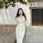 Keli Kong-Lylofficial White Jade Velvet Mesh Slim Dress Pure Age Reducing Fancy