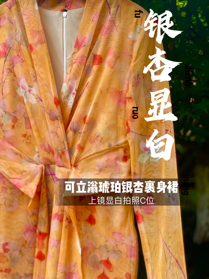 Keli Kong-lylofficial Designer Brand Amber Ginkgo Mesh Slim Dress Elegant Slim Looking Female
