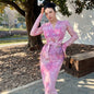Can stand upright Kong-lylofficial Gold Powder Peony Nano Sheer Printed Wrap Dress Sexy Feminine