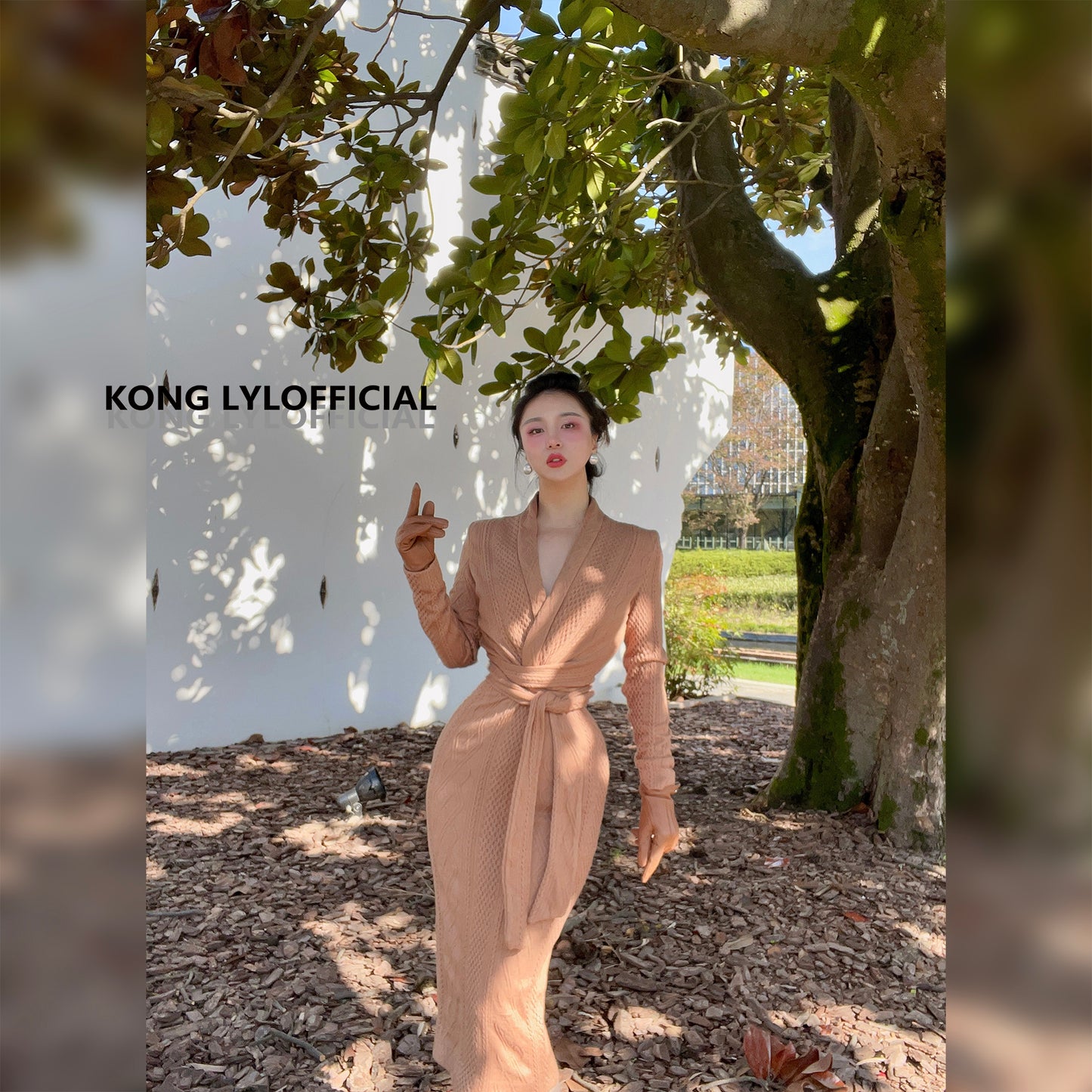 Keli Kong-lylofficial Designer Brand Sinomax Cable Stitch Wool Slim Dress Elegant Old Money Style