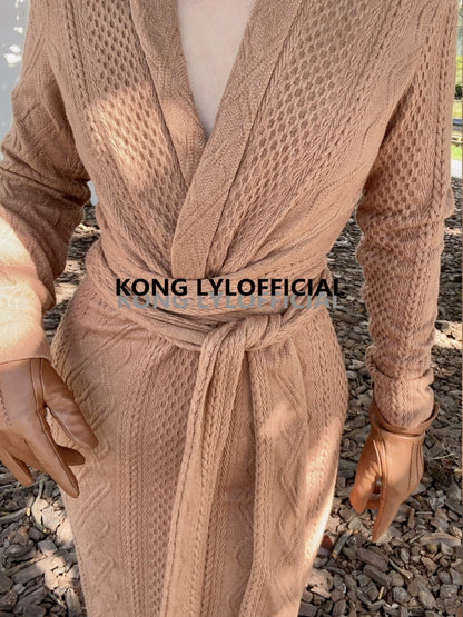 Keli Kong-lylofficial Designer Brand Sinomax Cable Stitch Wool Slim Dress Elegant Old Money Style